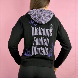 Y2K Disney Parks Haunted Mansion Zip Hoodie Jacket Foolish Mortals Women XS Goth